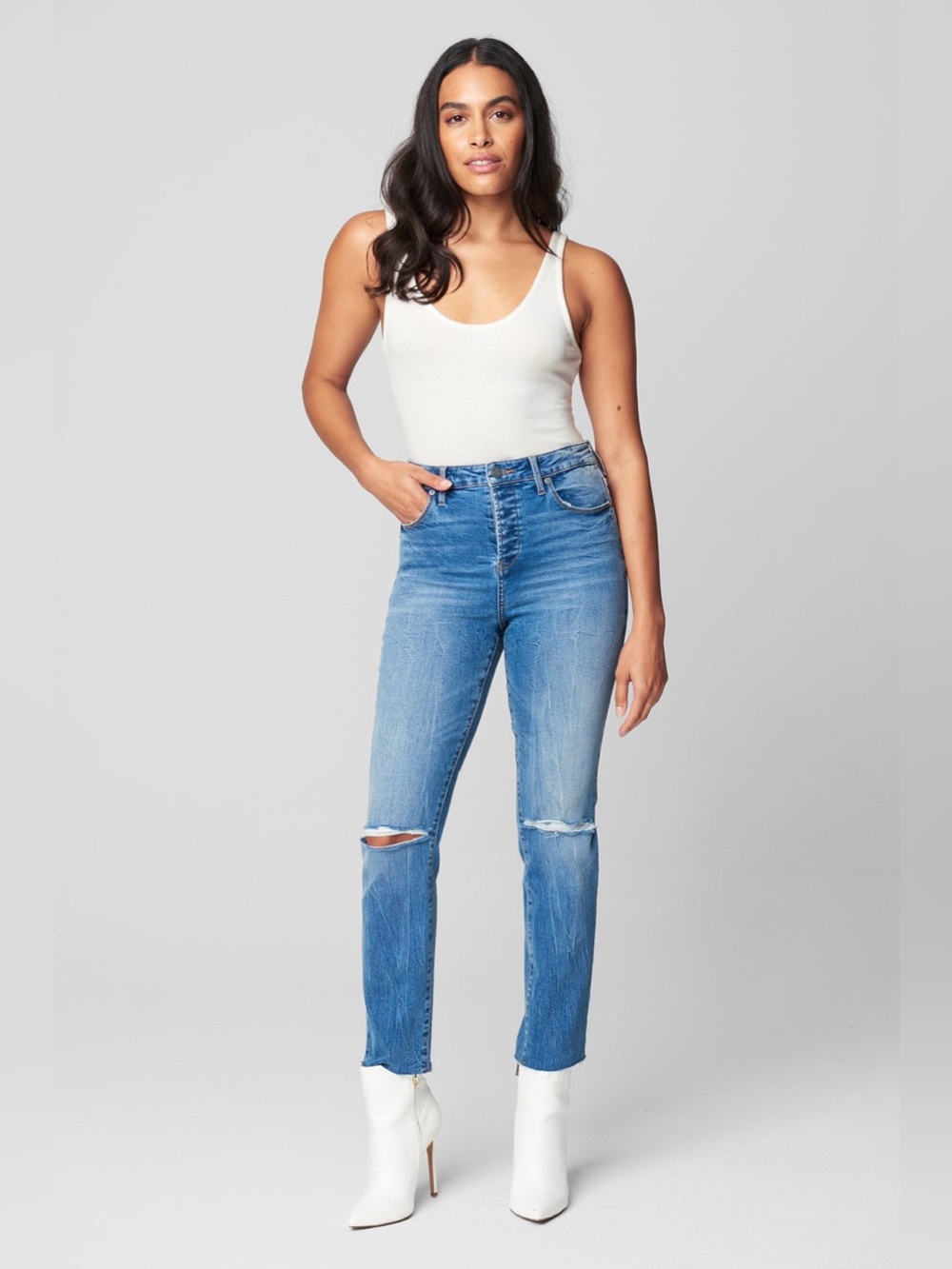 NWT Blanknyc Madson crop blue straight jean button fly denim 26 straight leg